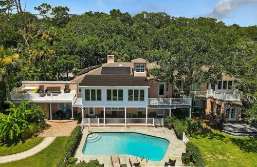 Saint Simons Island House | Historic Marshfront St Simons Estate Heated Pool Private Dock