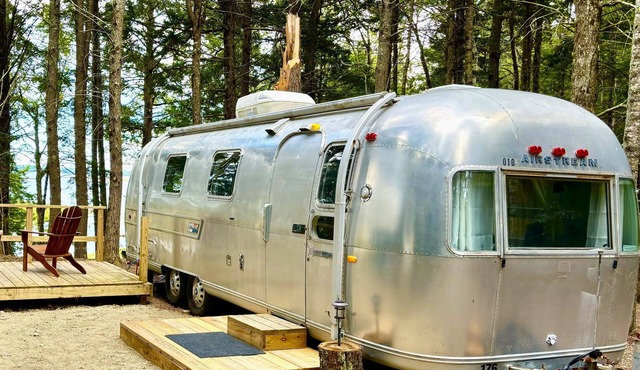 Chic Vintage Airstream with fabulous view, wooded lakefront, near Acadia
