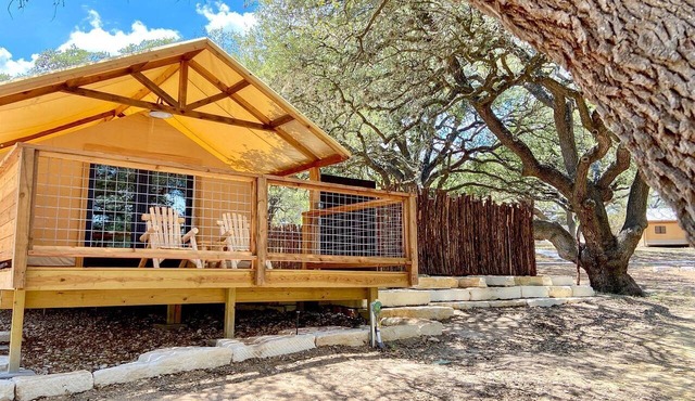 Glamping Vacations in a Luxury Tented Cabin near River Guadalupe, in Ingram, Texas